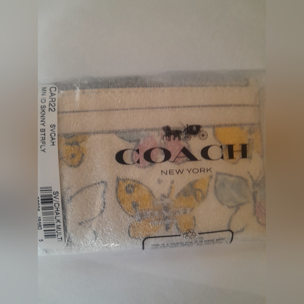 New Coach Skinny ID Card Case With Keyring In Butterfly Print NWT Multi … - Picture 3 of 10